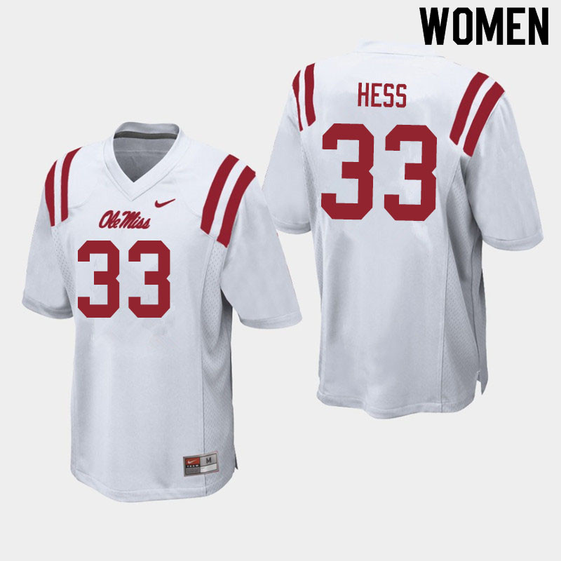 Women #33 Jonathan Hess Ole Miss Rebels College Football Jerseys Sale-White